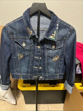 Judy Blue Dark Blue Denim Jacket with Sequin Accents
